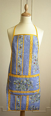 French Apron, Provence fabric (olives 2005. blue x yellow)